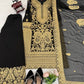 Fox Georgette Chinestitch Embroidered Kurta Set with Palazzo & Dupatta – Black & Golden