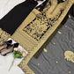 Fox Georgette Chinestitch Embroidered Kurta Set with Palazzo & Dupatta – Black & Golden