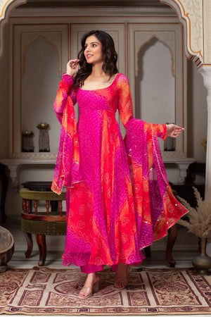 Fox Georgette Digital Print Anarkali Set with Dupatta & Pant – 7.5 Meter Flair