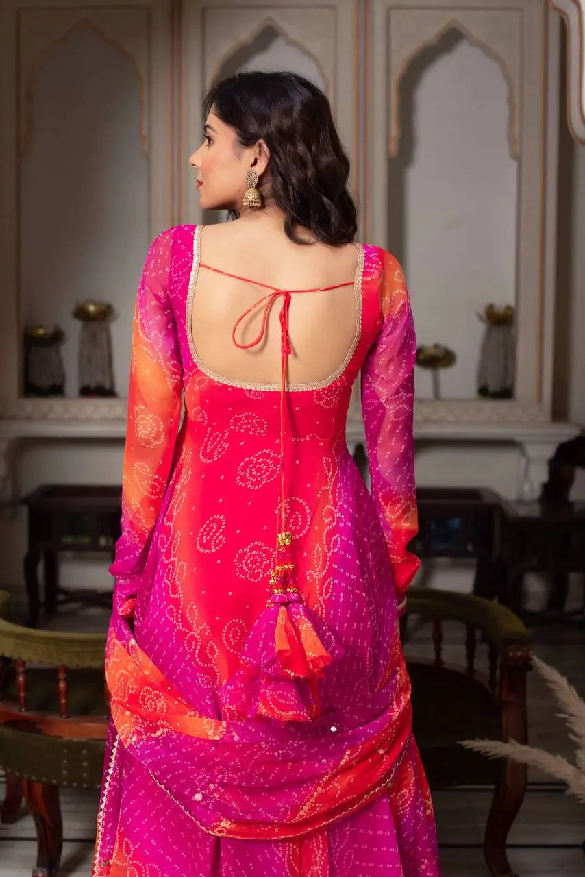 Fox Georgette Digital Print Anarkali Set with Dupatta & Pant – 7.5 Meter Flair