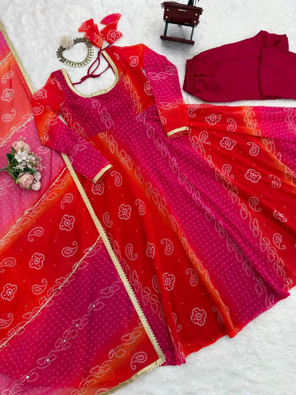 Fox Georgette Digital Print Anarkali Set with Dupatta & Pant – 7.5 Meter Flair