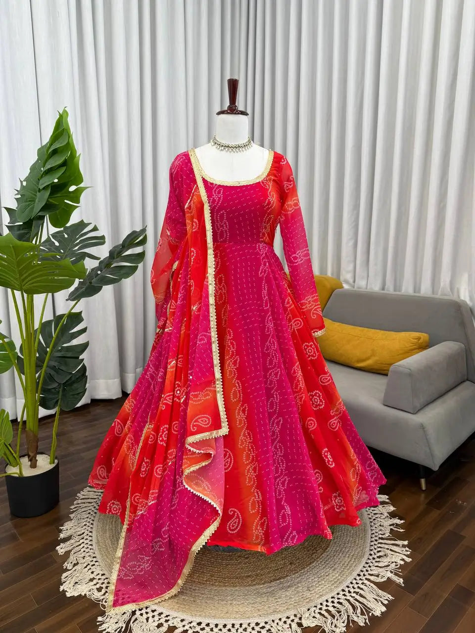Fox Georgette Digital Print Anarkali Set with Dupatta & Pant – 7.5 Meter Flair