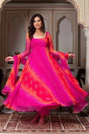 Fox Georgette Digital Print Anarkali Set with Dupatta & Pant – 7.5 Meter Flair