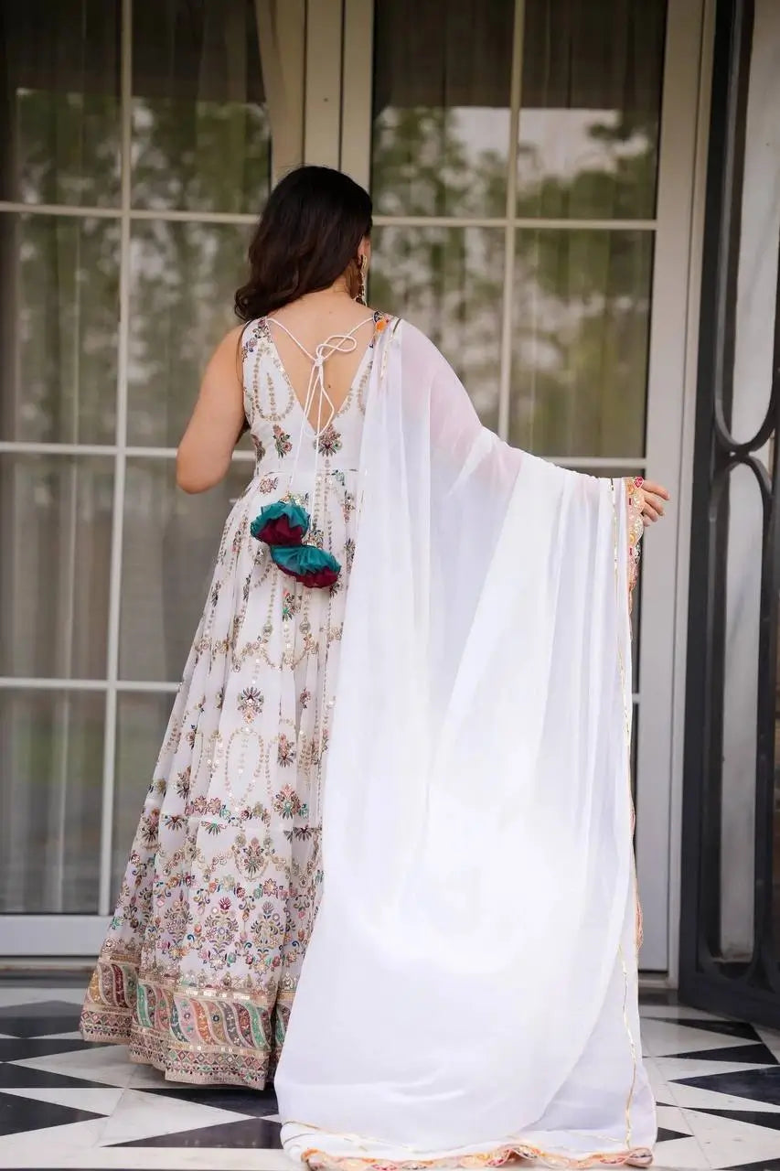 Fox Georgette Embroidered Anarkali Set with Dupatta – Thread & Sequence Work