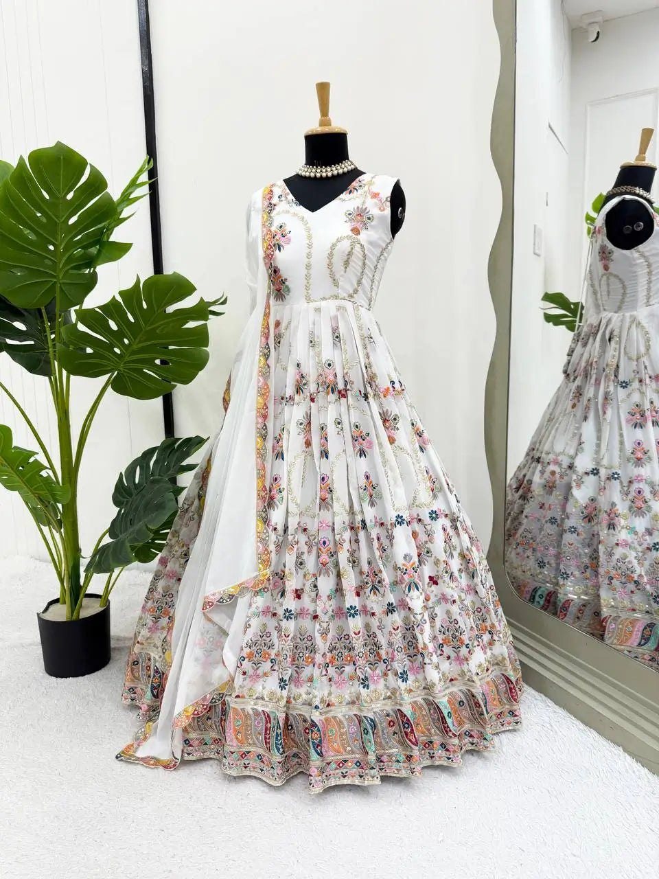Fox Georgette Embroidered Anarkali Set with Dupatta – Thread & Sequence Work