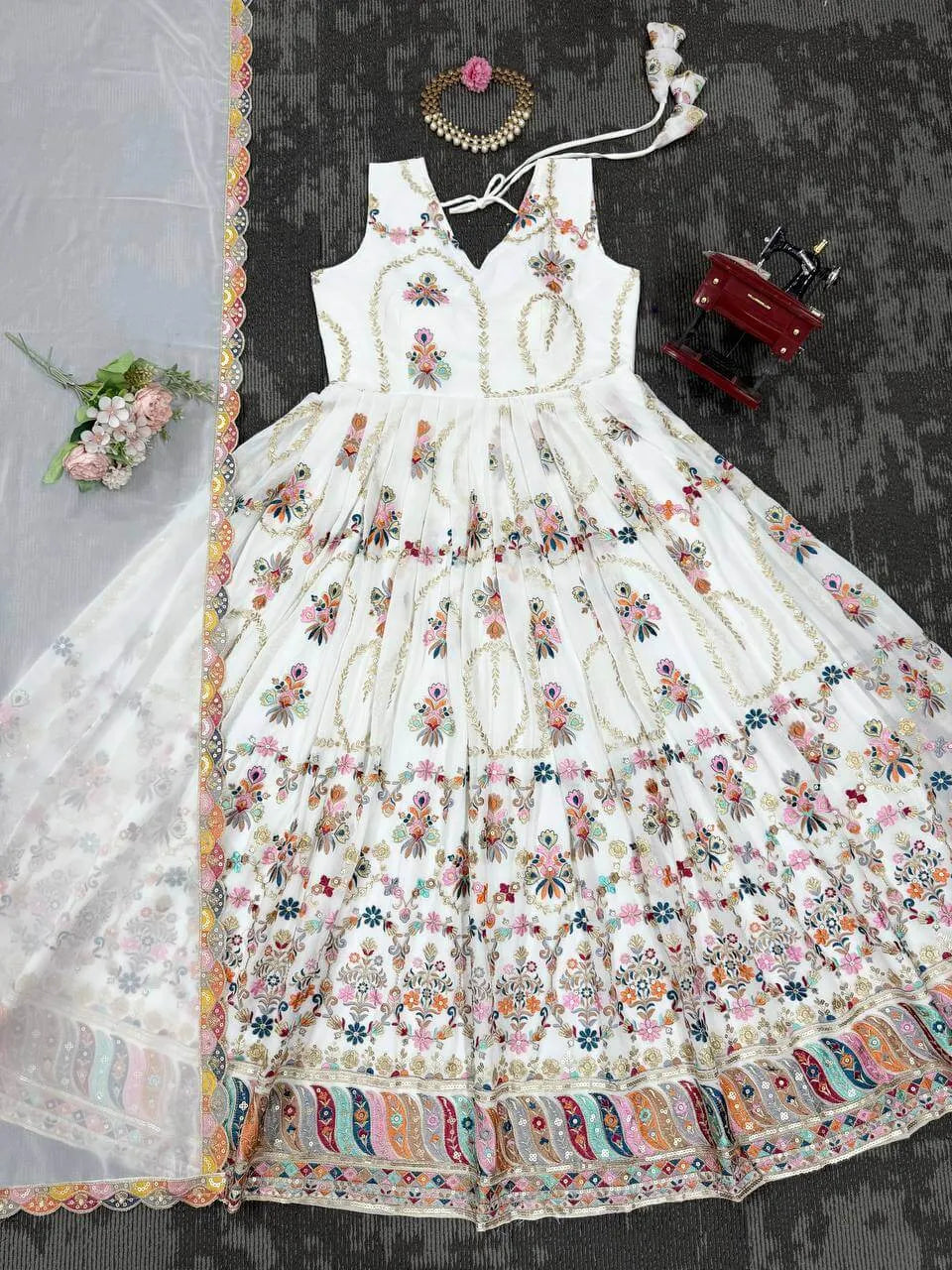 Fox Georgette Embroidered Anarkali Set with Dupatta – Thread & Sequence Work
