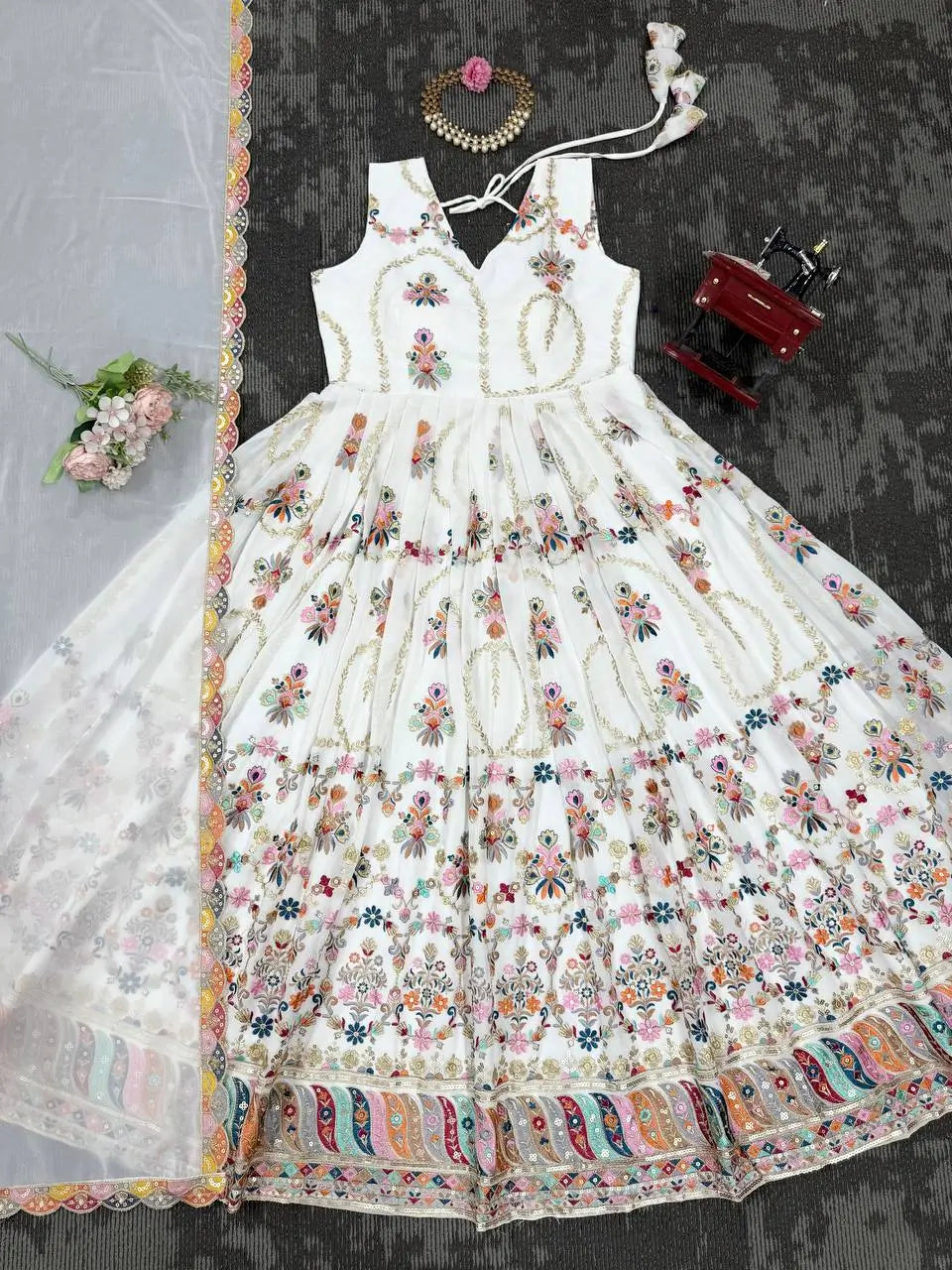 Fox Georgette Embroidered Anarkali Set with Dupatta – Thread & Sequence Work