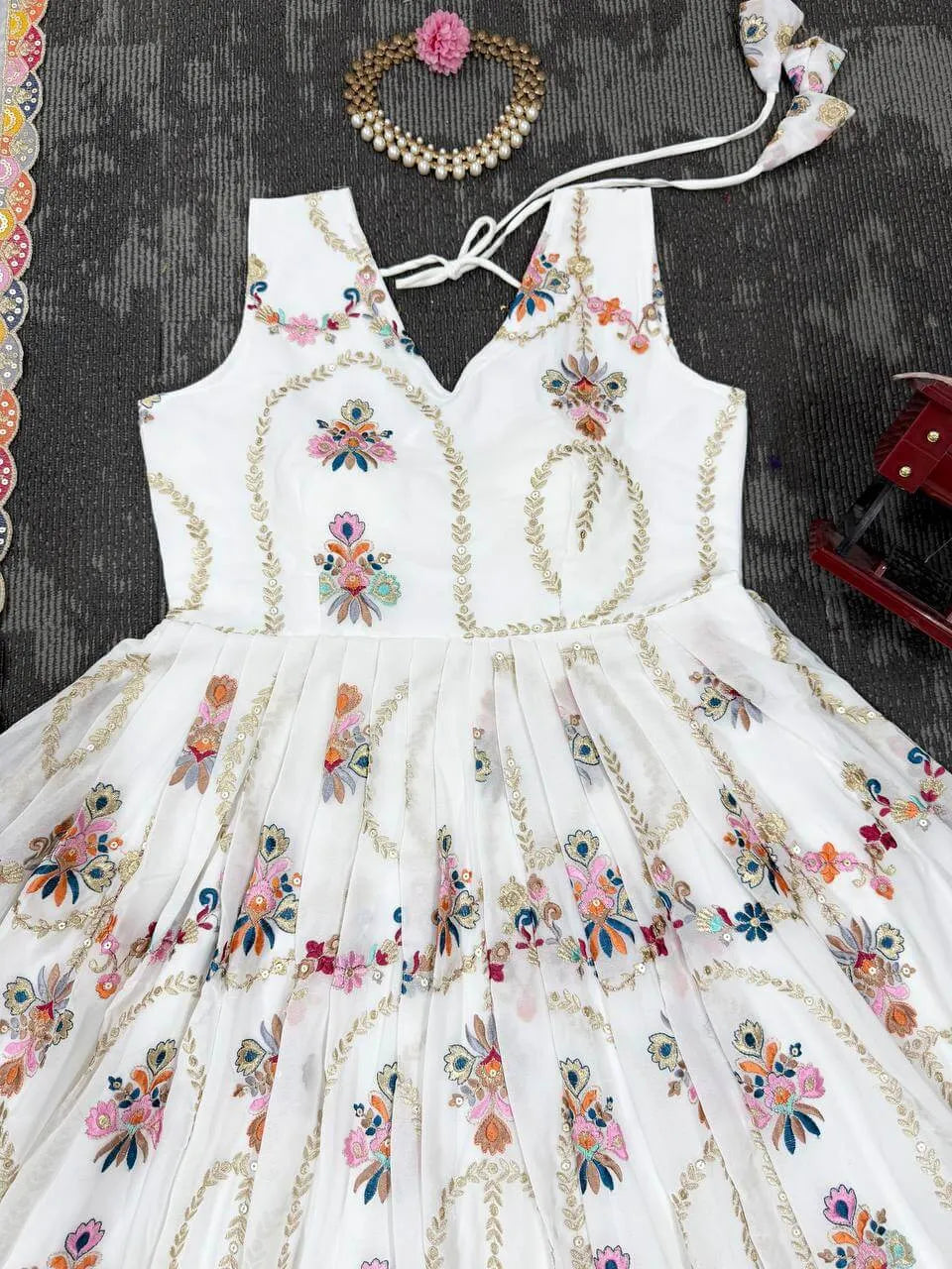 Fox Georgette Embroidered Anarkali Set with Dupatta – Thread & Sequence Work