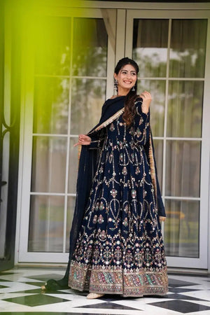 Fox Georgette Embroidered Anarkali Set with Dupatta – Thread & Sequence Work