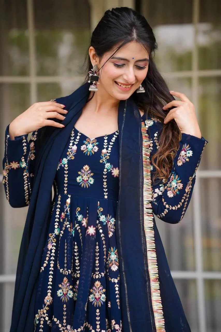 Fox Georgette Embroidered Anarkali Set with Dupatta – Thread & Sequence Work