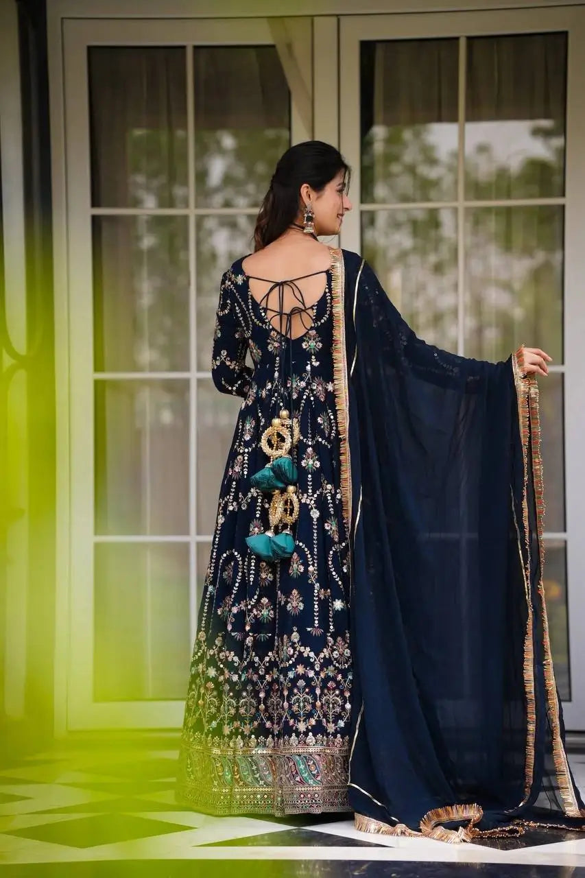 Fox Georgette Embroidered Anarkali Set with Dupatta – Thread & Sequence Work
