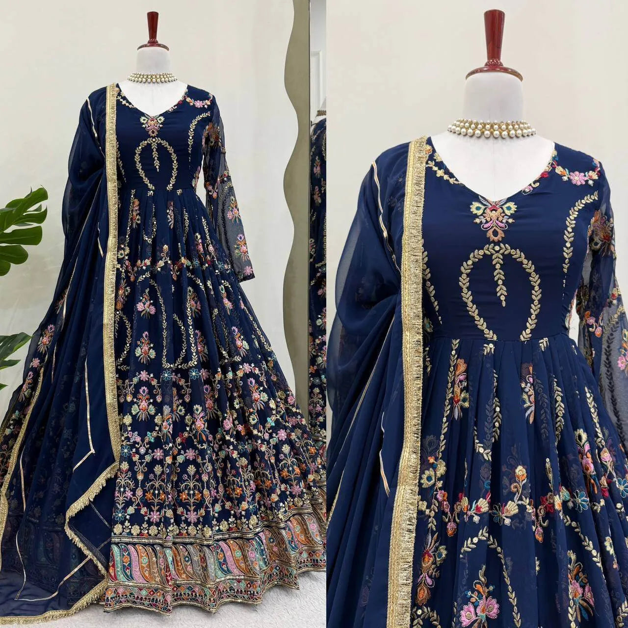 Fox Georgette Embroidered Anarkali Set with Dupatta – Thread & Sequence Work