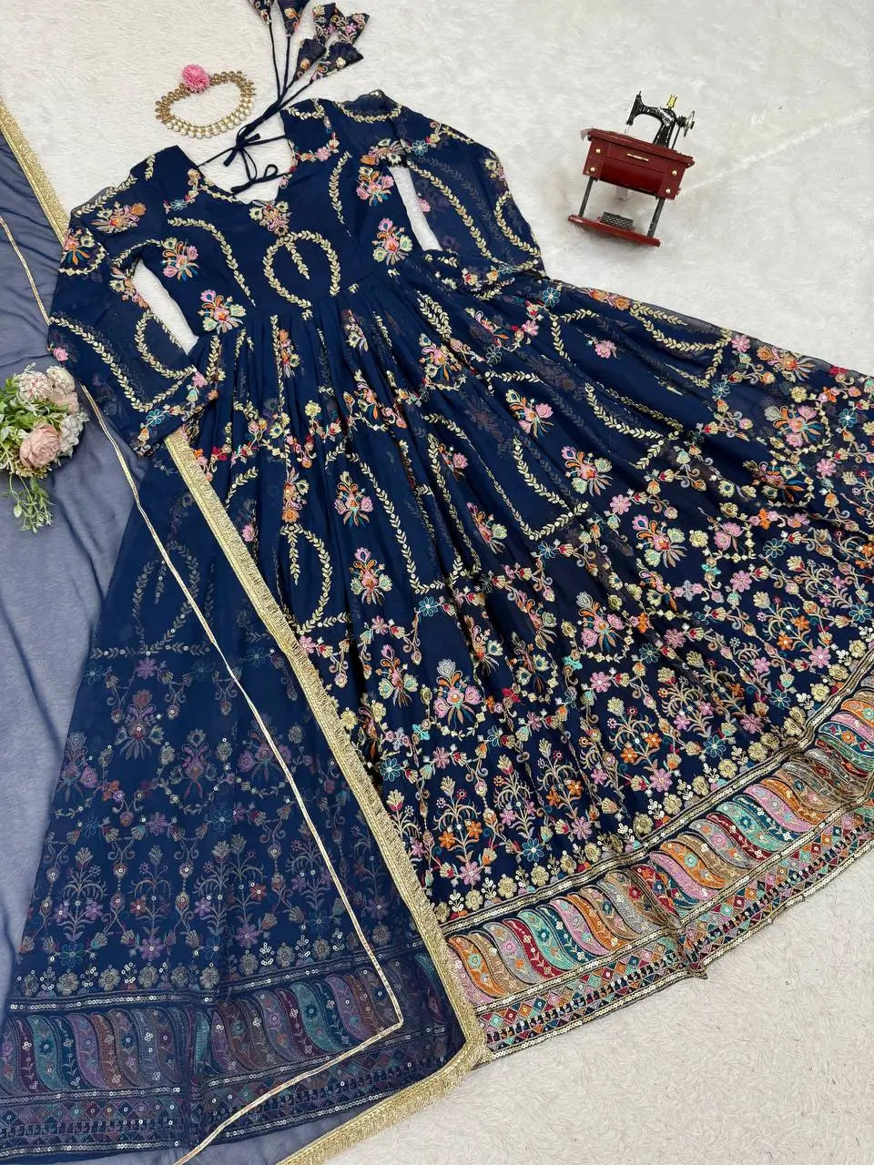 Fox Georgette Embroidered Anarkali Set with Dupatta – Thread & Sequence Work