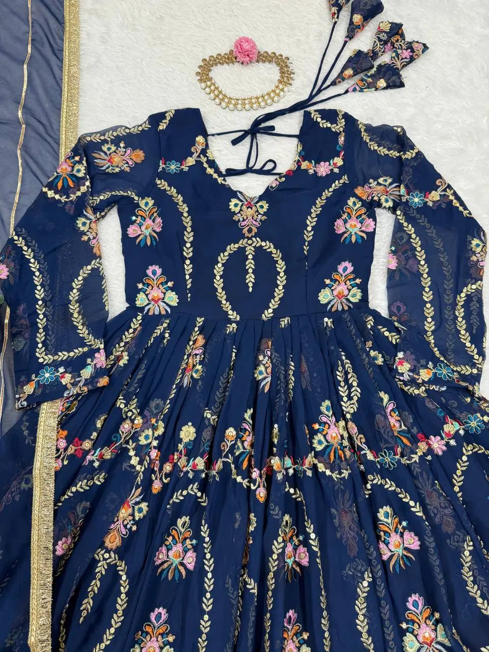 Fox Georgette Embroidered Anarkali Set with Dupatta – Thread & Sequence Work