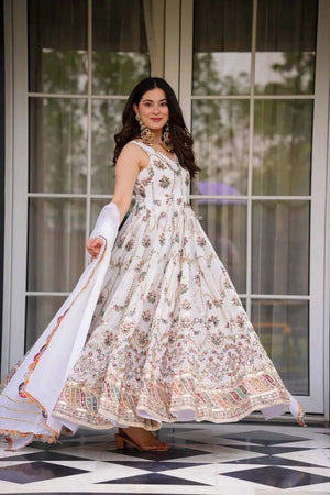 Fox Georgette Embroidered Anarkali Set with Dupatta – Thread & Sequence Work
