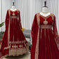 Fox Georgette Embroidered Anarkali Set with Palazzo & Dupatta – Maroon Elegance