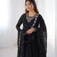 Fox Georgette Embroidered Black Anarkali Set with Bead and Zari Work