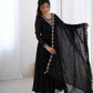 Fox Georgette Embroidered Black Anarkali Set with Bead and Zari Work