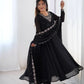 Fox Georgette Embroidered Black Anarkali Set with Bead and Zari Work