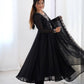 Fox Georgette Embroidered Black Anarkali Set with Bead and Zari Work