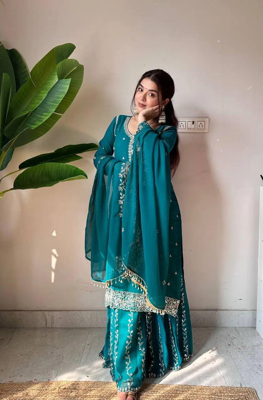 Fox Georgette Embroidered Gharara Set for Festive and Wedding Wear