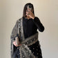 Fox Georgette Embroidered Kurta Set with Dupatta & Palazzo – Potli Button Detailing