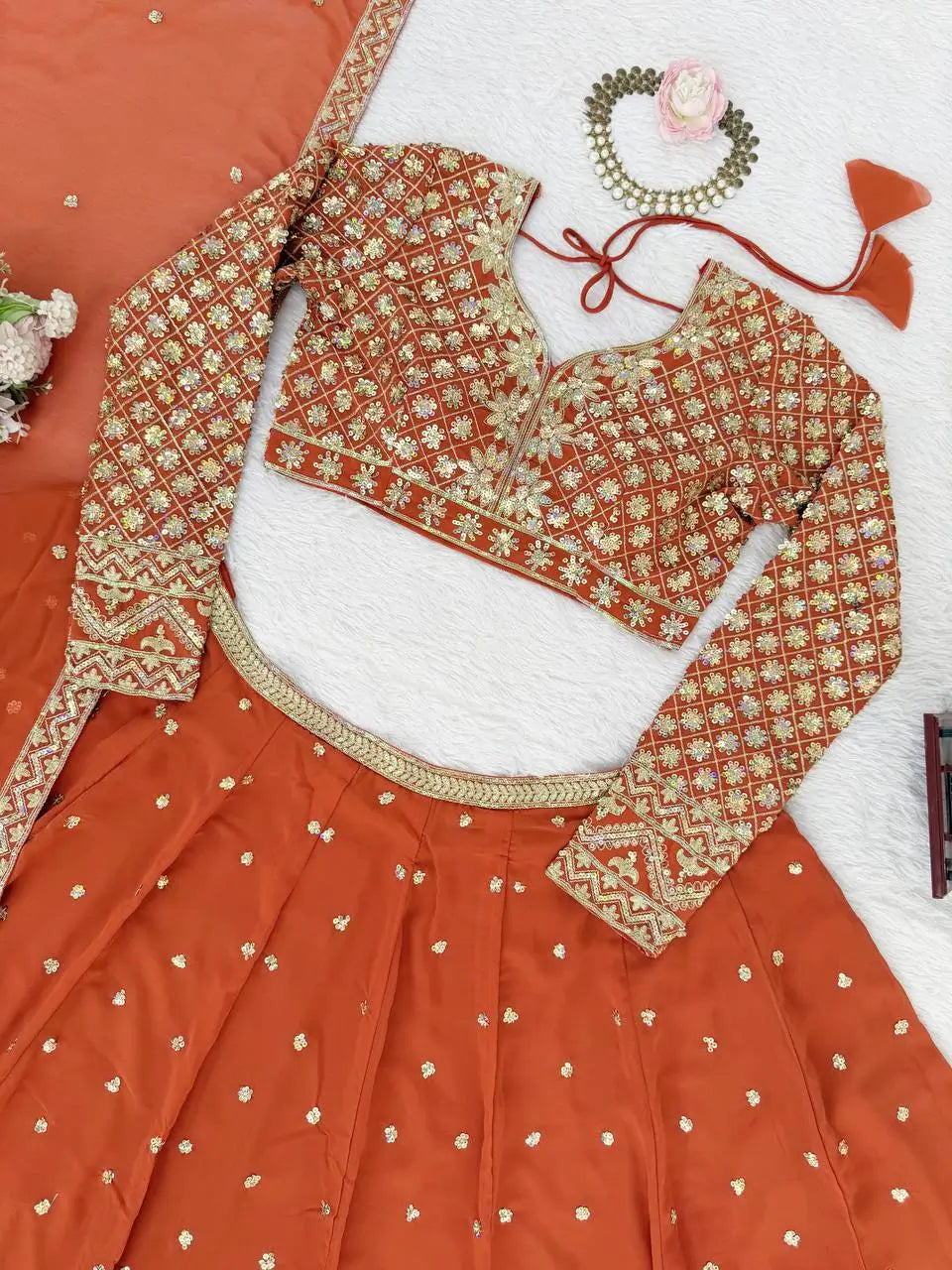Fox Georgette Embroidered Lehenga Set with Dupatta