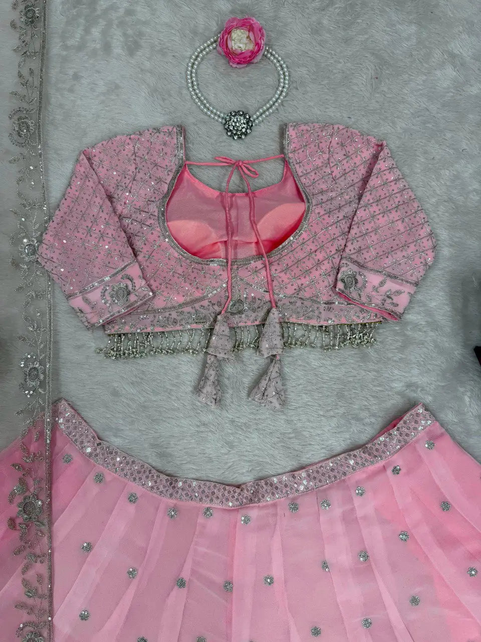Fox Georgette Embroidered Lehenga Set with Net Dupatta