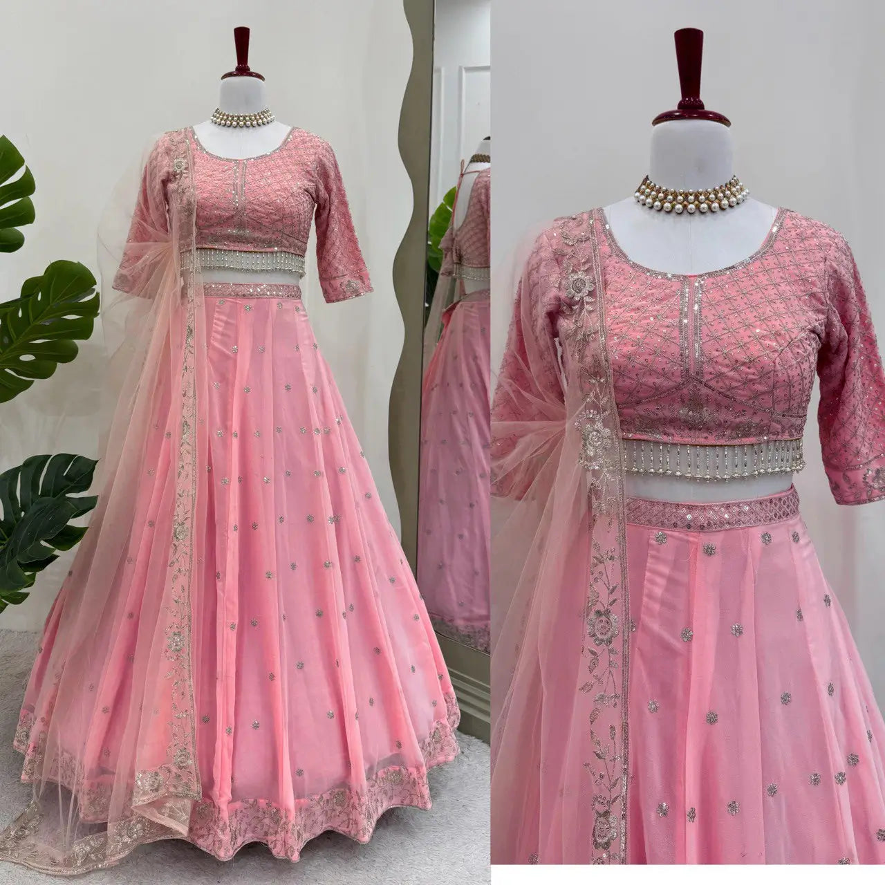 Fox Georgette Embroidered Lehenga Set with Net Dupatta