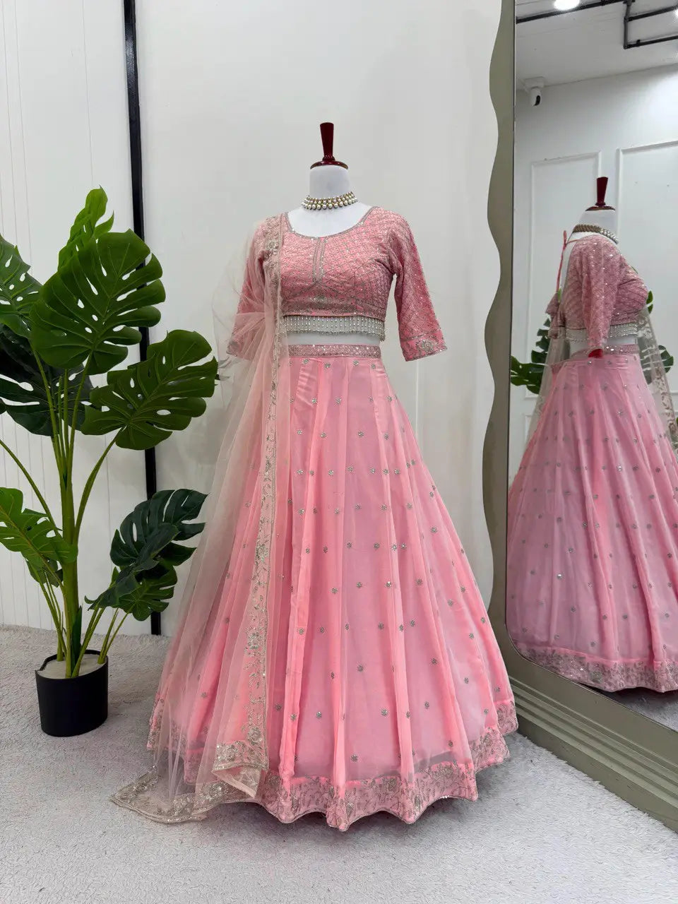 Fox Georgette Embroidered Lehenga Set with Net Dupatta