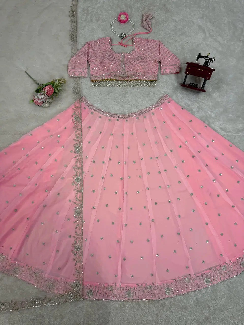 Fox Georgette Embroidered Lehenga Set with Net Dupatta