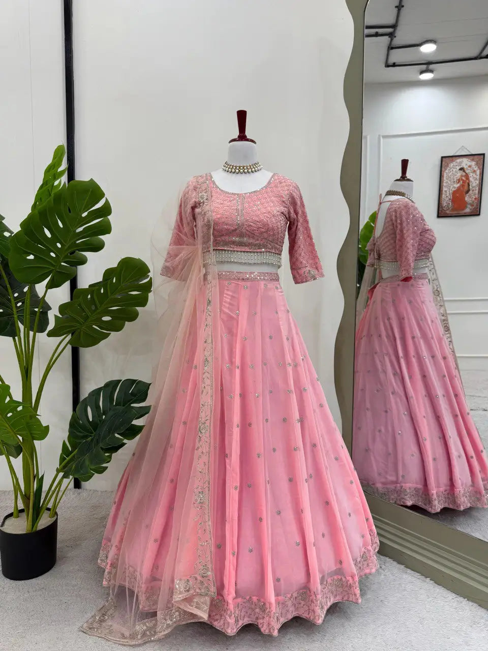 Fox Georgette Embroidered Lehenga Set with Net Dupatta