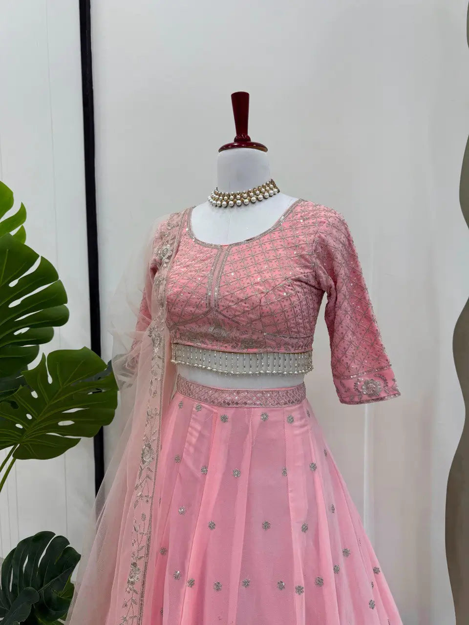 Fox Georgette Embroidered Lehenga Set with Net Dupatta