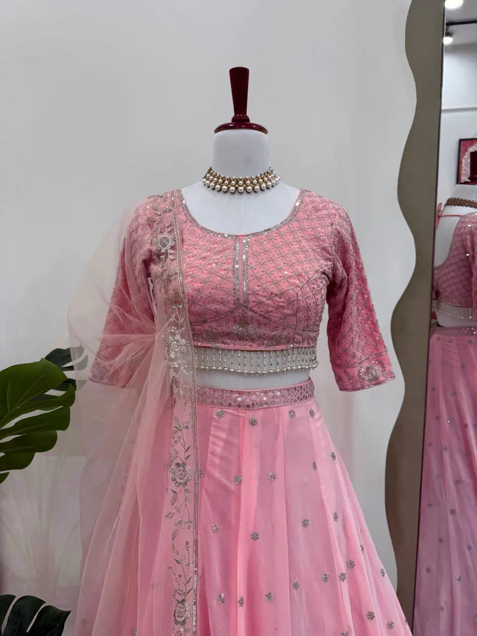 Fox Georgette Embroidered Lehenga Set with Net Dupatta