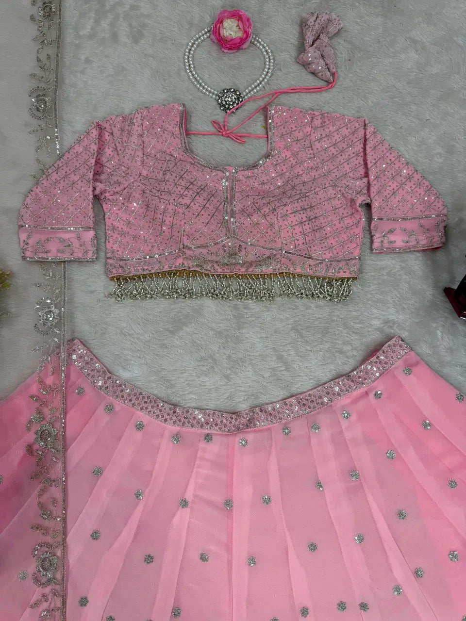 Fox Georgette Embroidered Lehenga Set with Net Dupatta