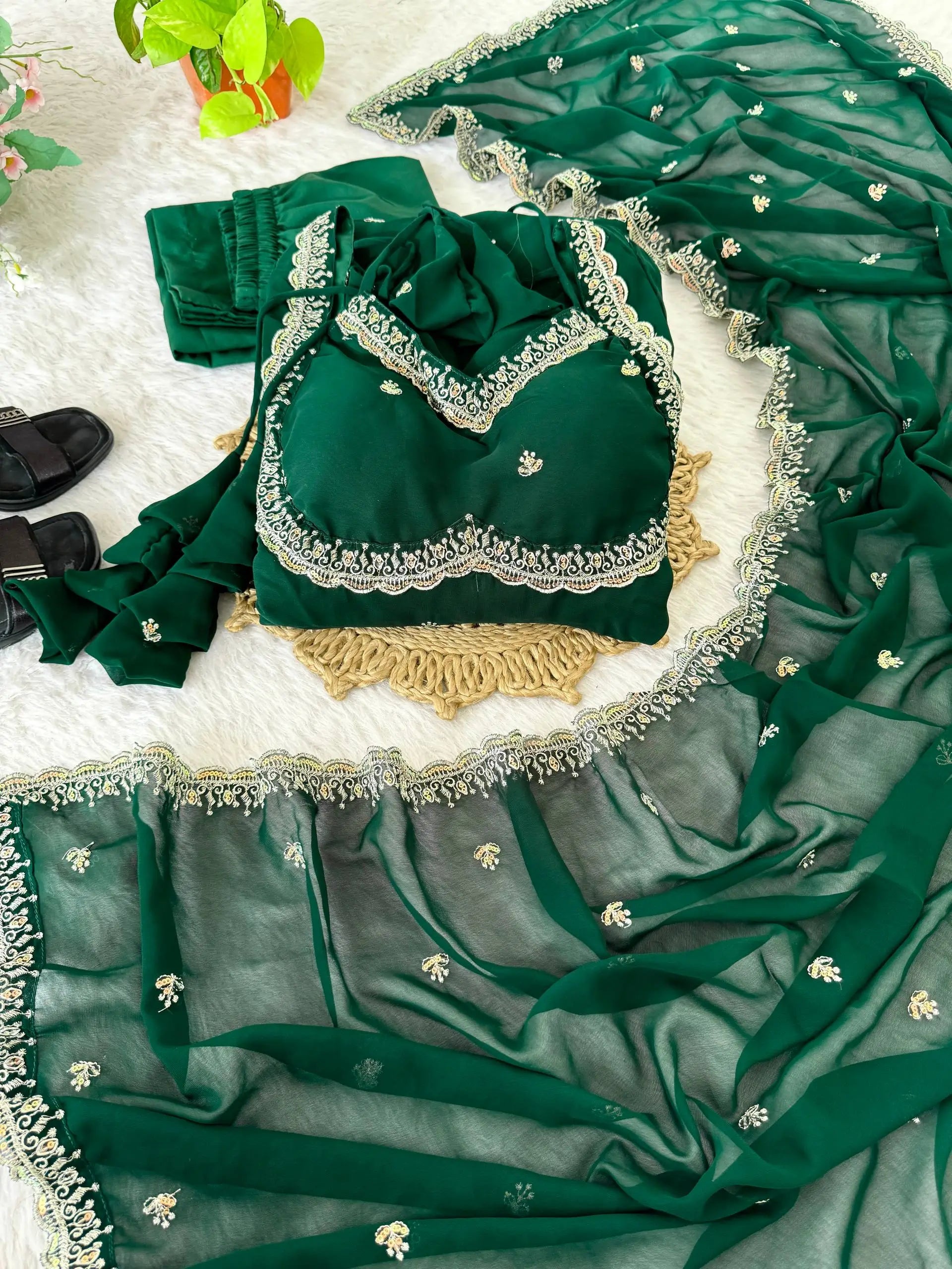 Fox Georgette Embroidered Umbrella Gown Set