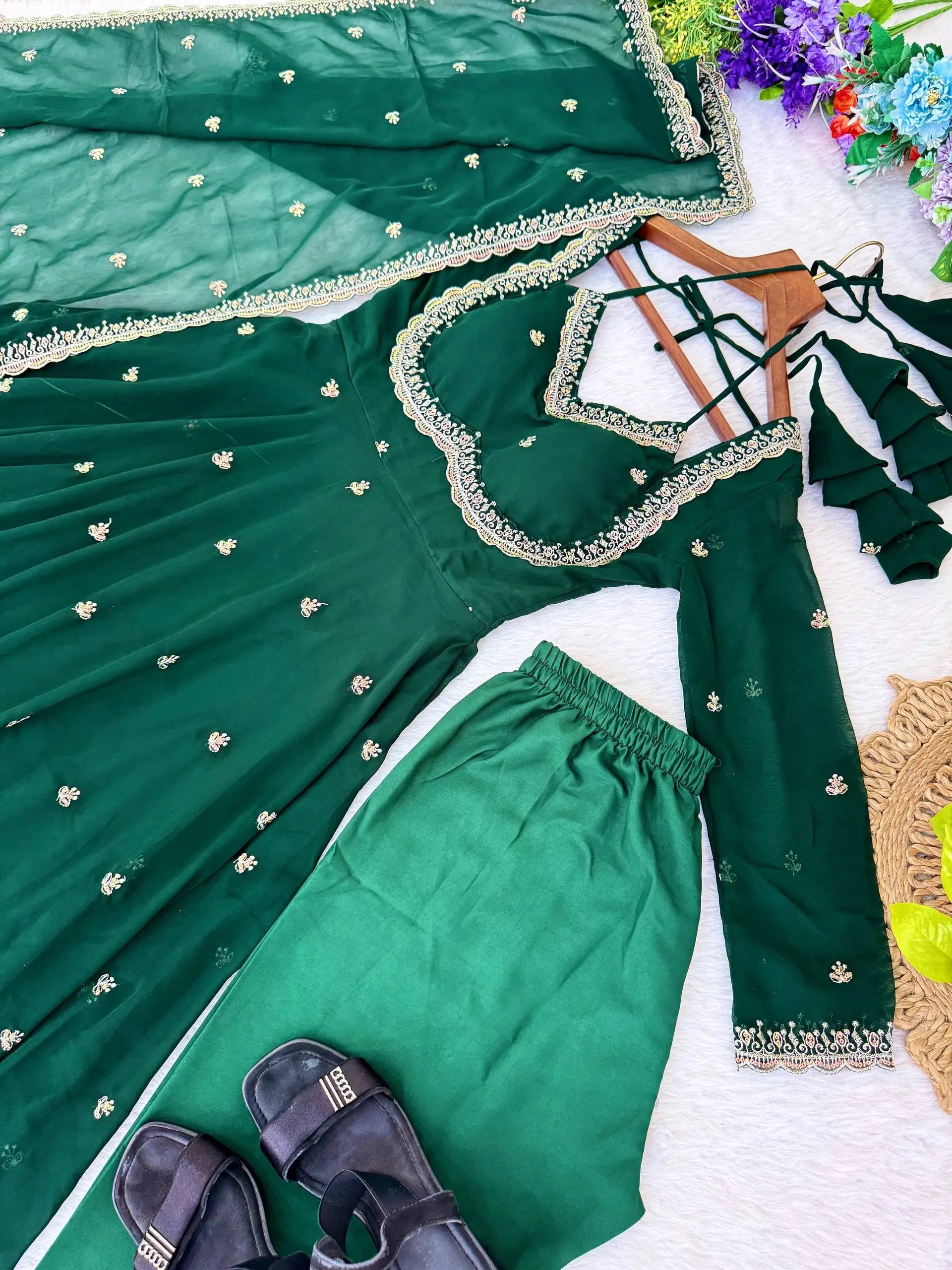 Fox Georgette Embroidered Umbrella Gown Set