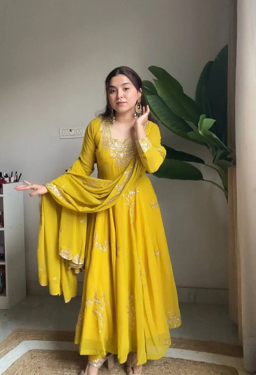 Fox Georgette Flared Embroidered Anarkali Set for Festive and Wedding Wear