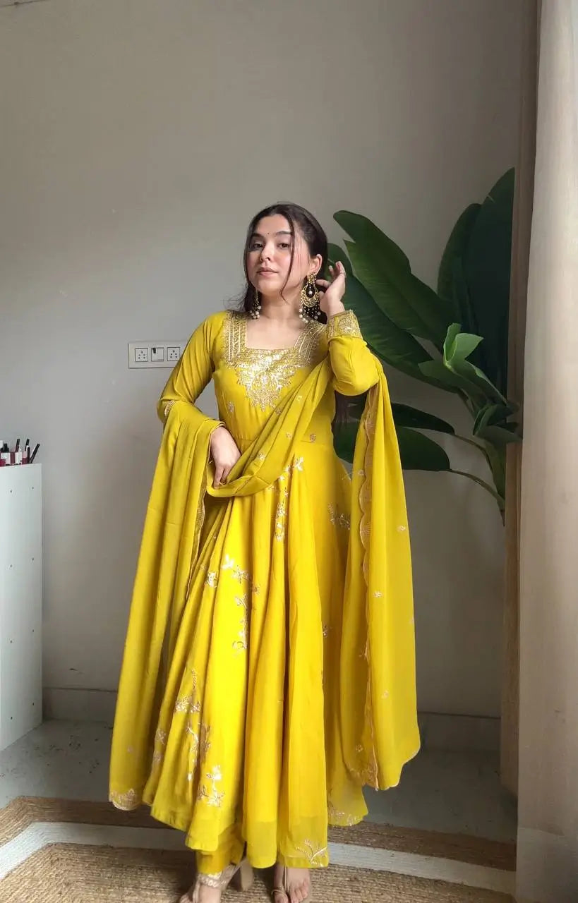 Fox Georgette Flared Embroidered Anarkali Set for Festive and Wedding Wear