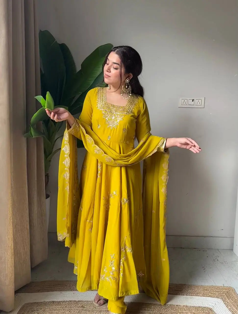 Fox Georgette Flared Embroidered Anarkali Set for Festive and Wedding Wear