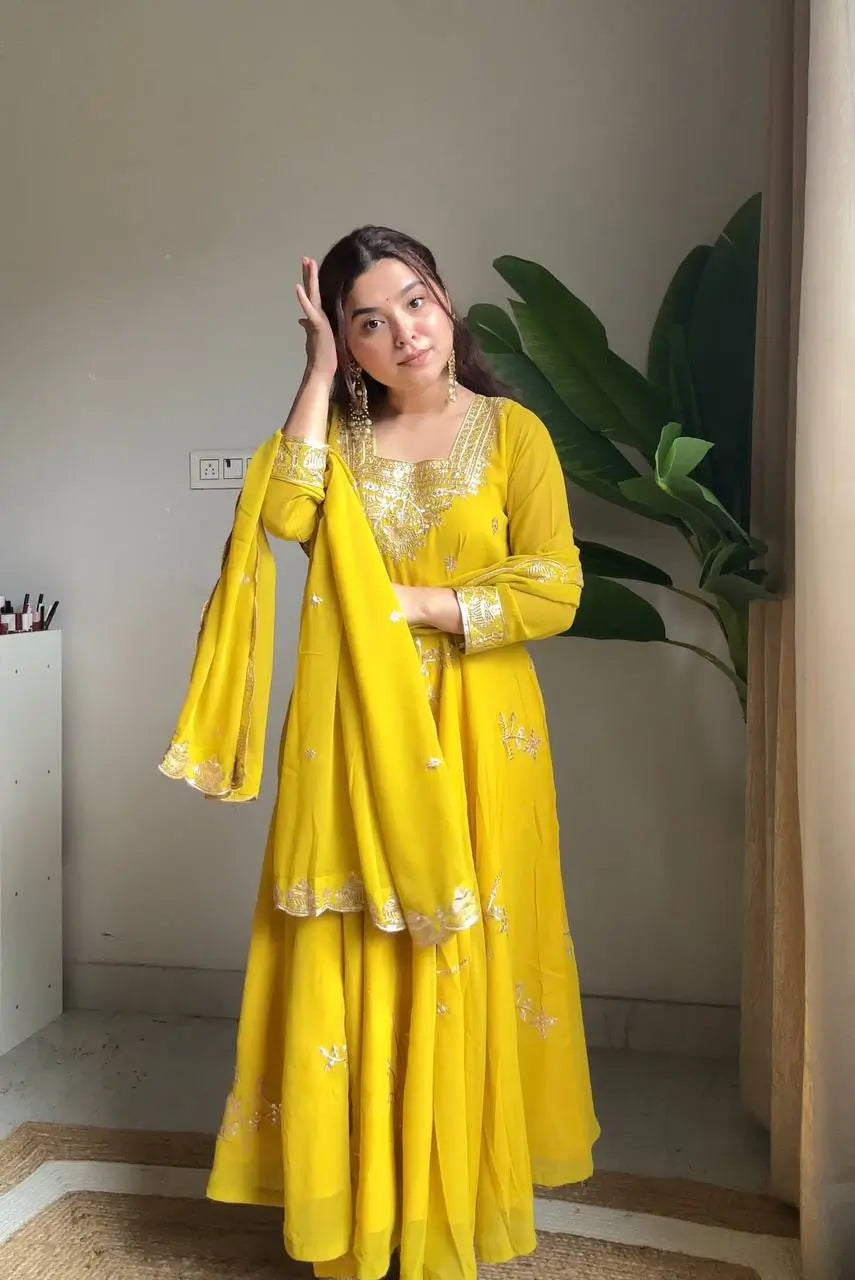 Fox Georgette Flared Embroidered Anarkali Set for Festive and Wedding Wear