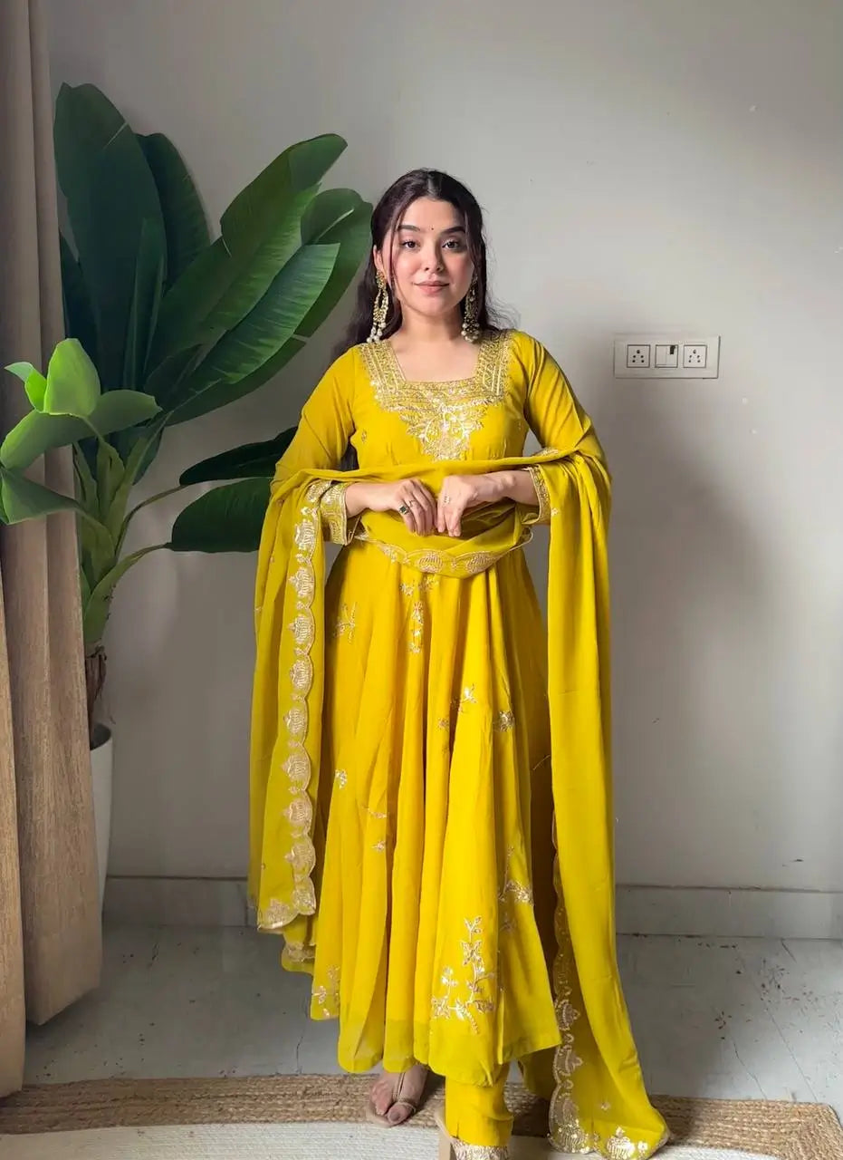 Fox Georgette Flared Embroidered Anarkali Set for Festive and Wedding Wear