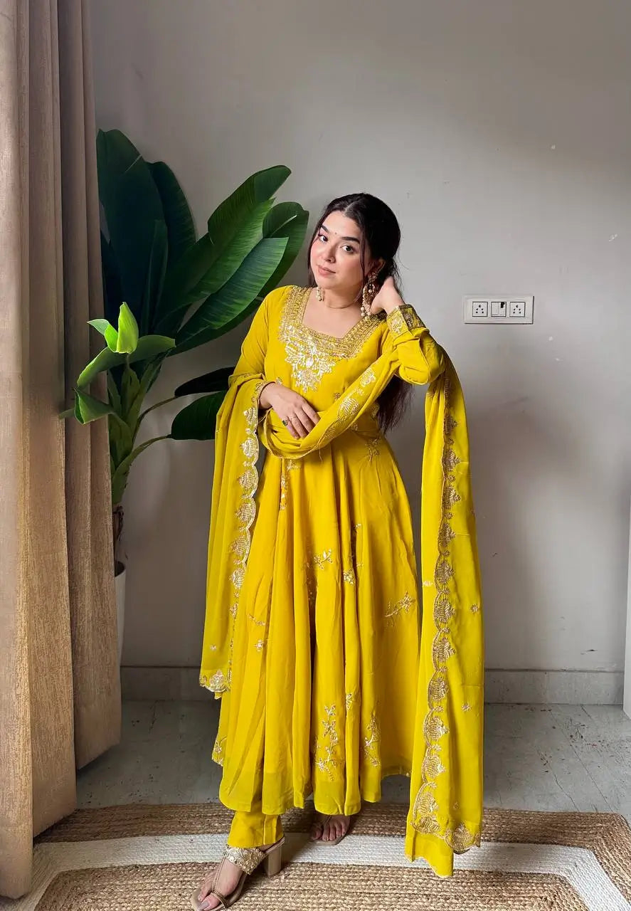 Fox Georgette Flared Embroidered Anarkali Set for Festive and Wedding Wear