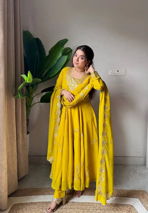 Fox Georgette Flared Embroidered Anarkali Set for Festive and Wedding Wear