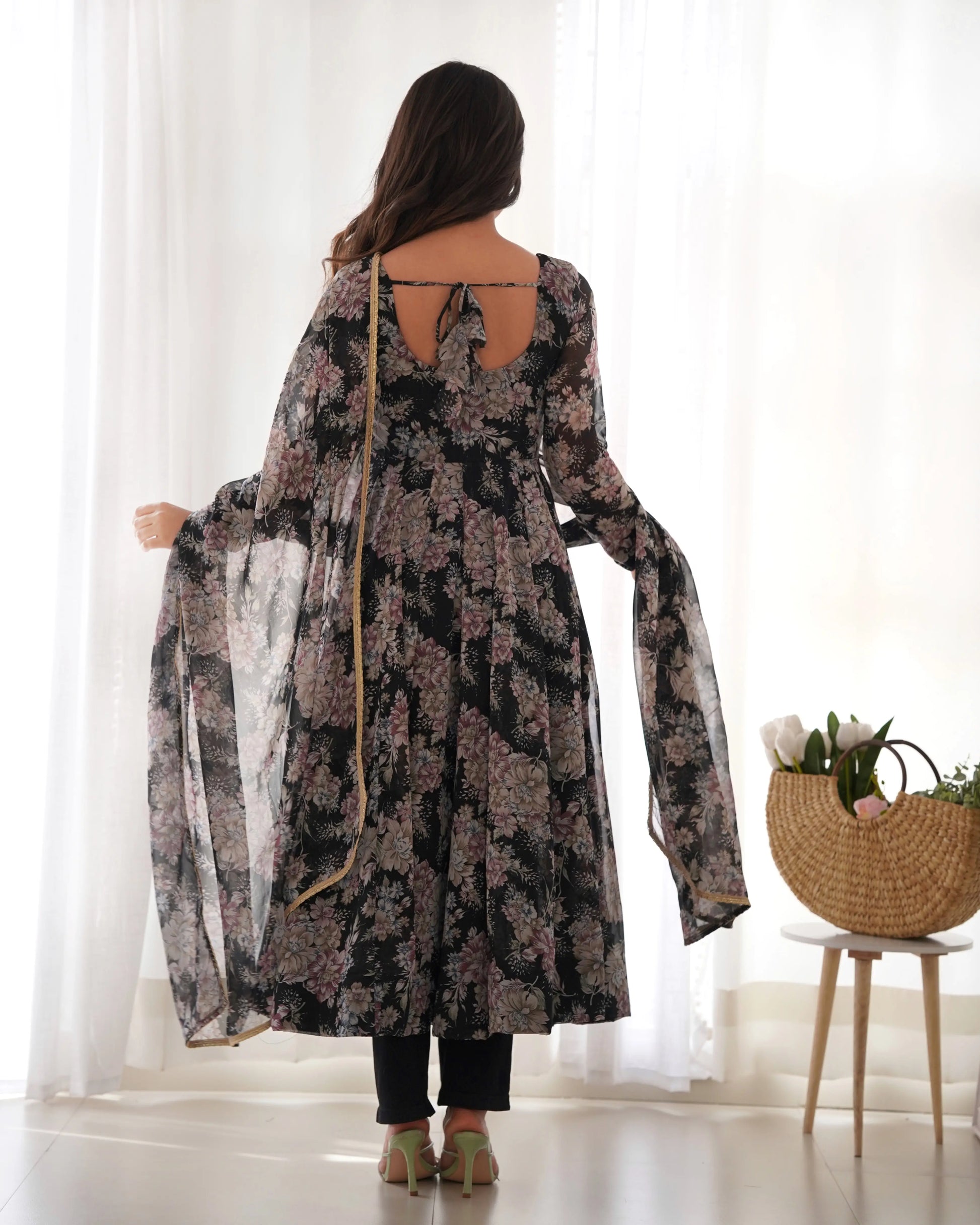 Fox Georgette Floral Anarkali Set with Fancy Lace Dupatta