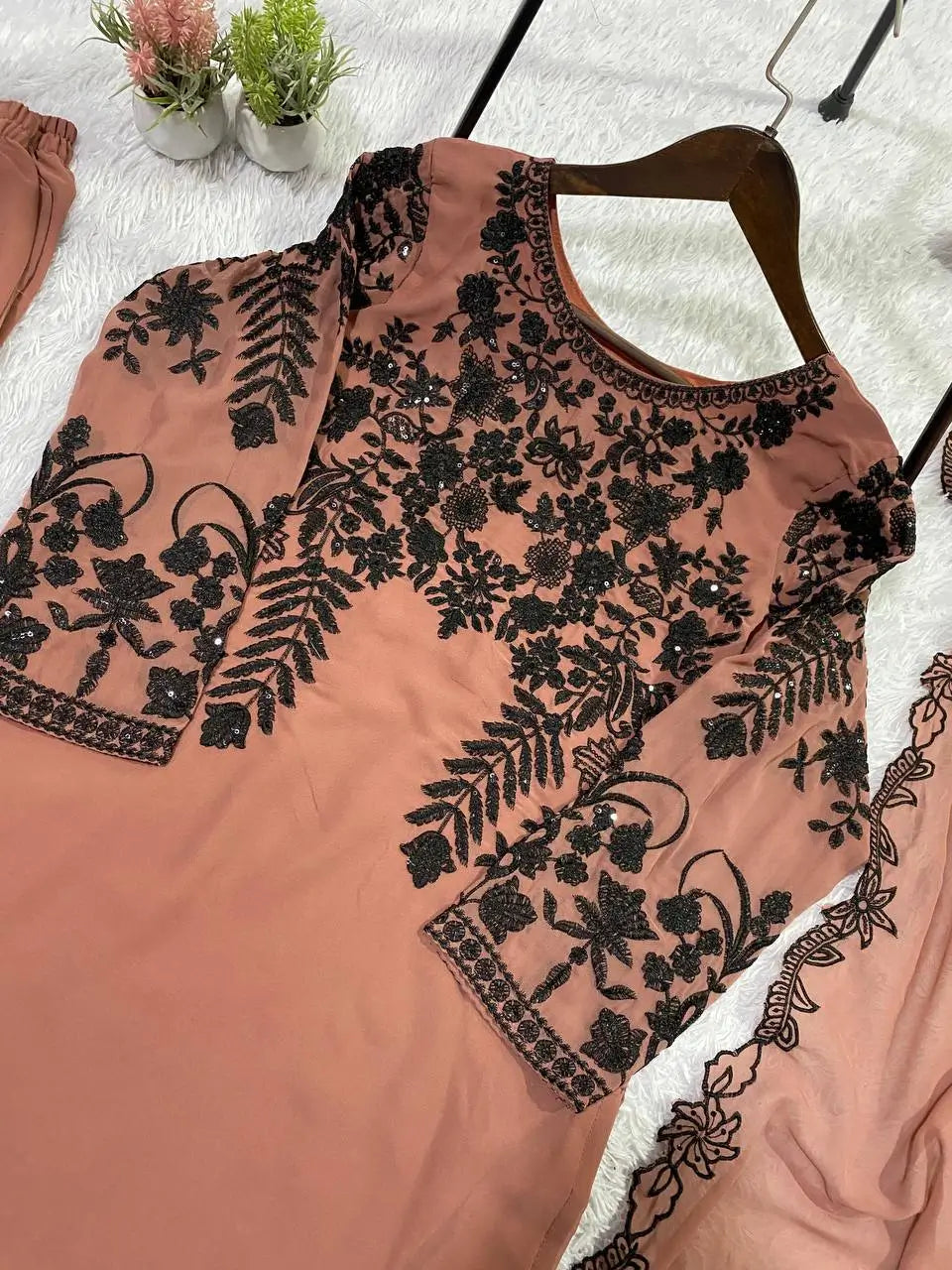 Fox Georgette Kurta Set With Floral Embroidery