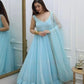 Fox Georgette Mirror Work Gown Set with Dupatta