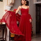 Fox Georgette Mirror Work Kurta Set with Palazzo & Dupatta – Hand Embroidery Detailing