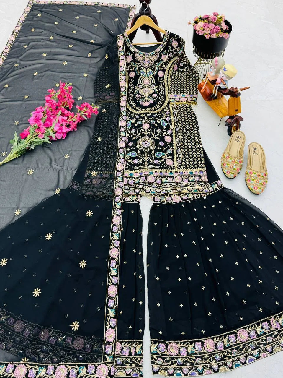 Fox Georgette Palazzo Suit with Organza Dupatta | Sequin Embroidery Work