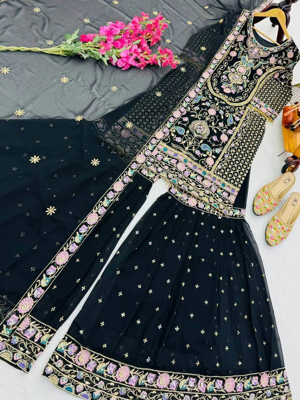 Fox Georgette Palazzo Suit with Organza Dupatta | Sequin Embroidery Work